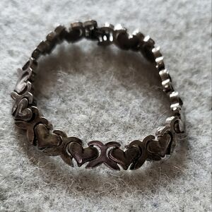 Sterling Silver heart bracelet 925 vintage chunky